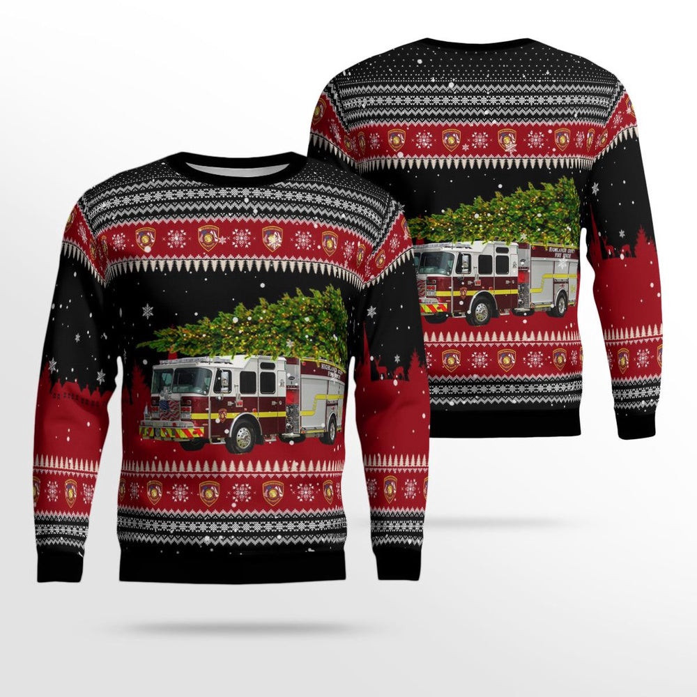 Florida Highlands County Fire Rescue Christmas AOP Ugly Sweaters Christmas Unisex Sweaters Gift For Christmas