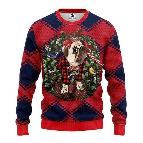 Florida Panthers Pug Dog For Unisex Ugly Christmas Sweater Adult 3D Funny Matching for family