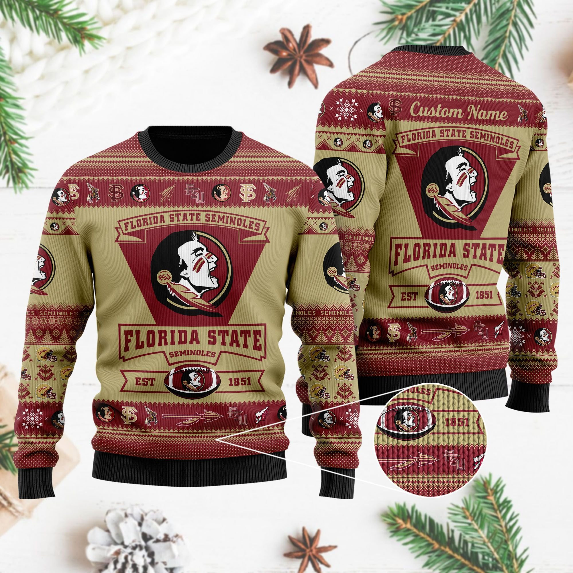 Florida State Seminoles Football Team Logo Personalized Ugly Christmas Sweater Adult 3D Funny Matching for family