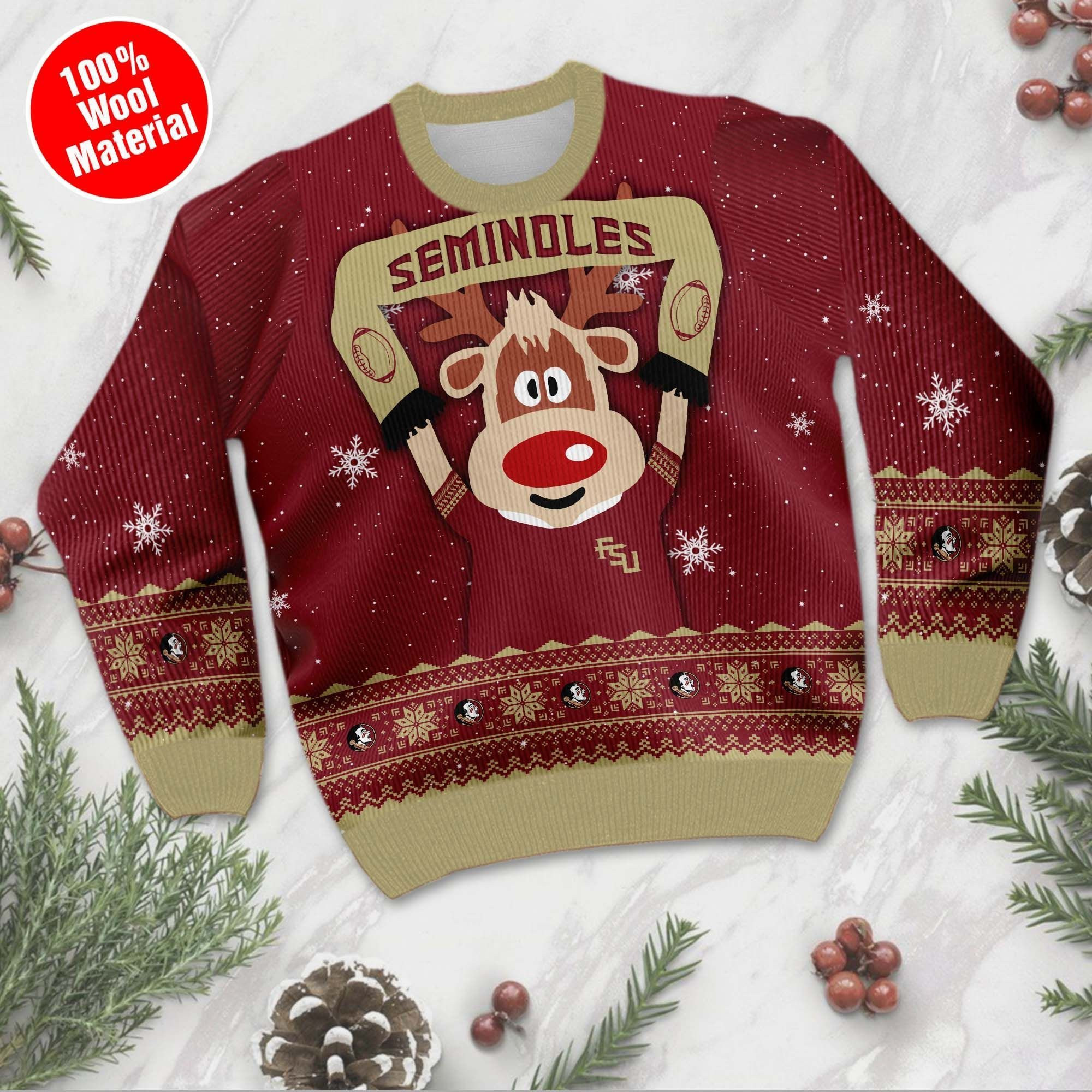 Florida State Seminoles Funny Ugly Christmas Sweater Adult 3D Funny Matching for family - Image 2