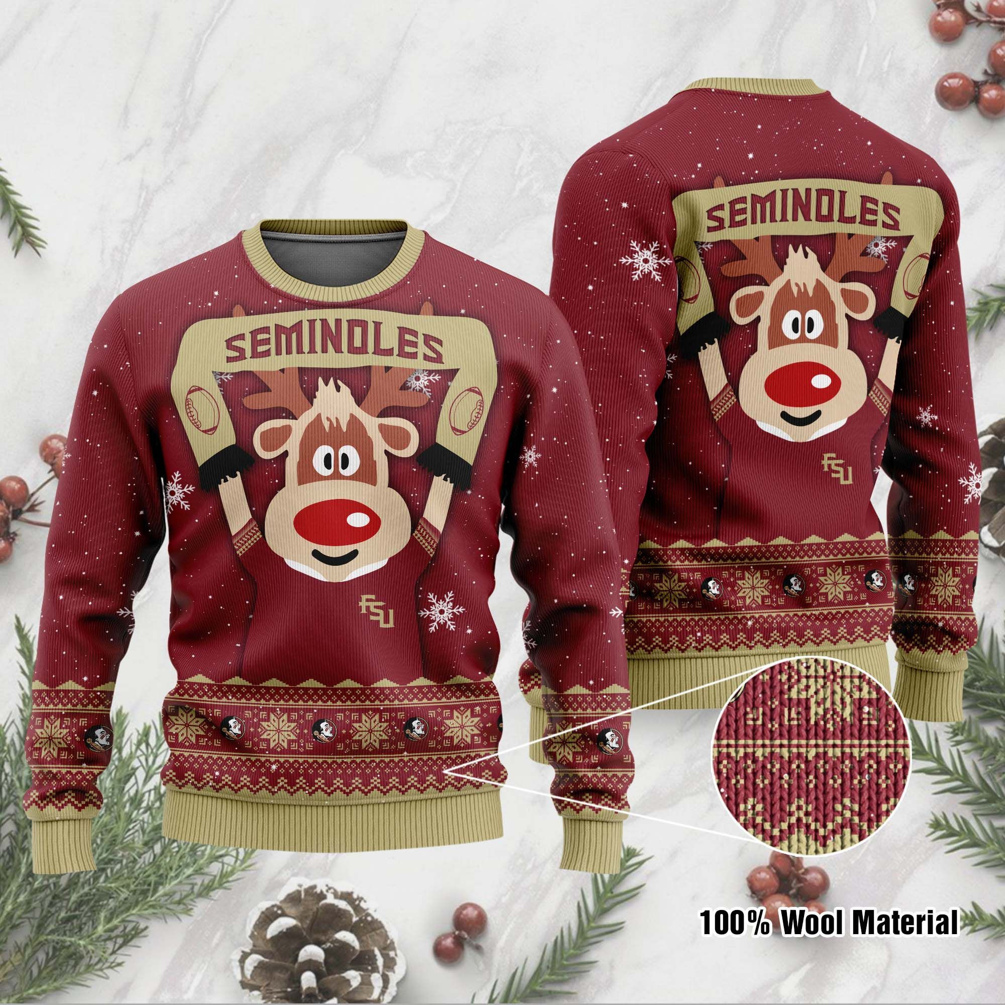 Florida State Seminoles Funny Ugly Christmas Sweater Adult 3D Funny Matching for family