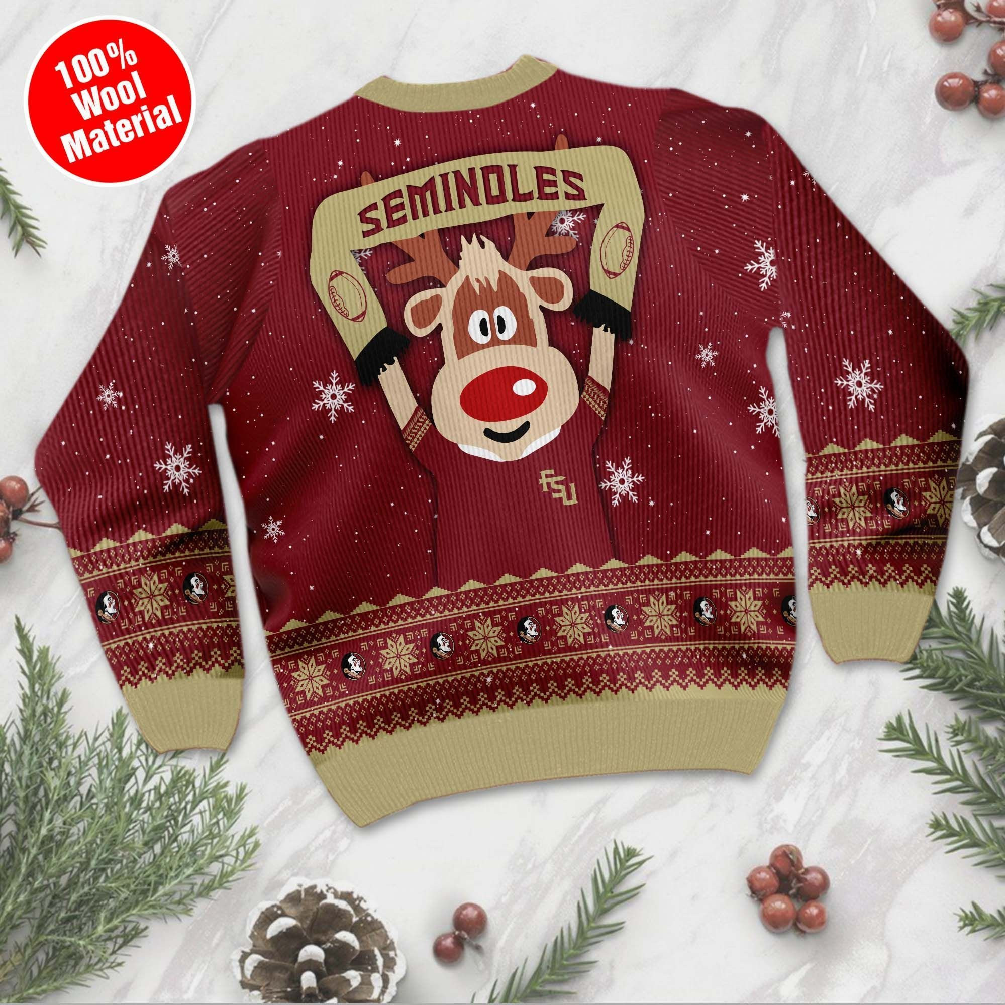 Florida State Seminoles Funny Ugly Christmas Sweater Adult 3D Funny Matching for family - Image 3