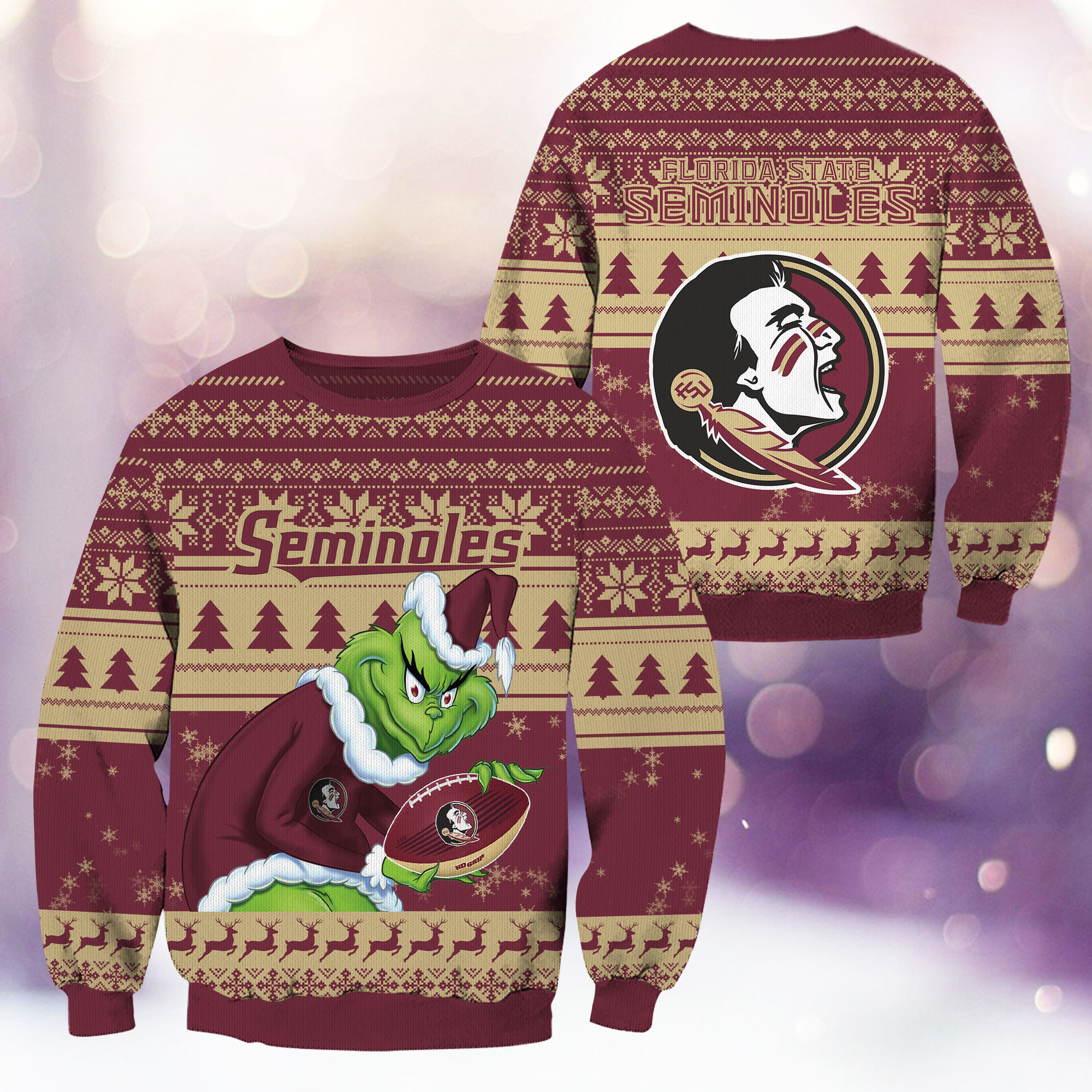 Florida State Seminoles Grinch Ugly Christmas Sweater Adult 3D Funny Matching for family
