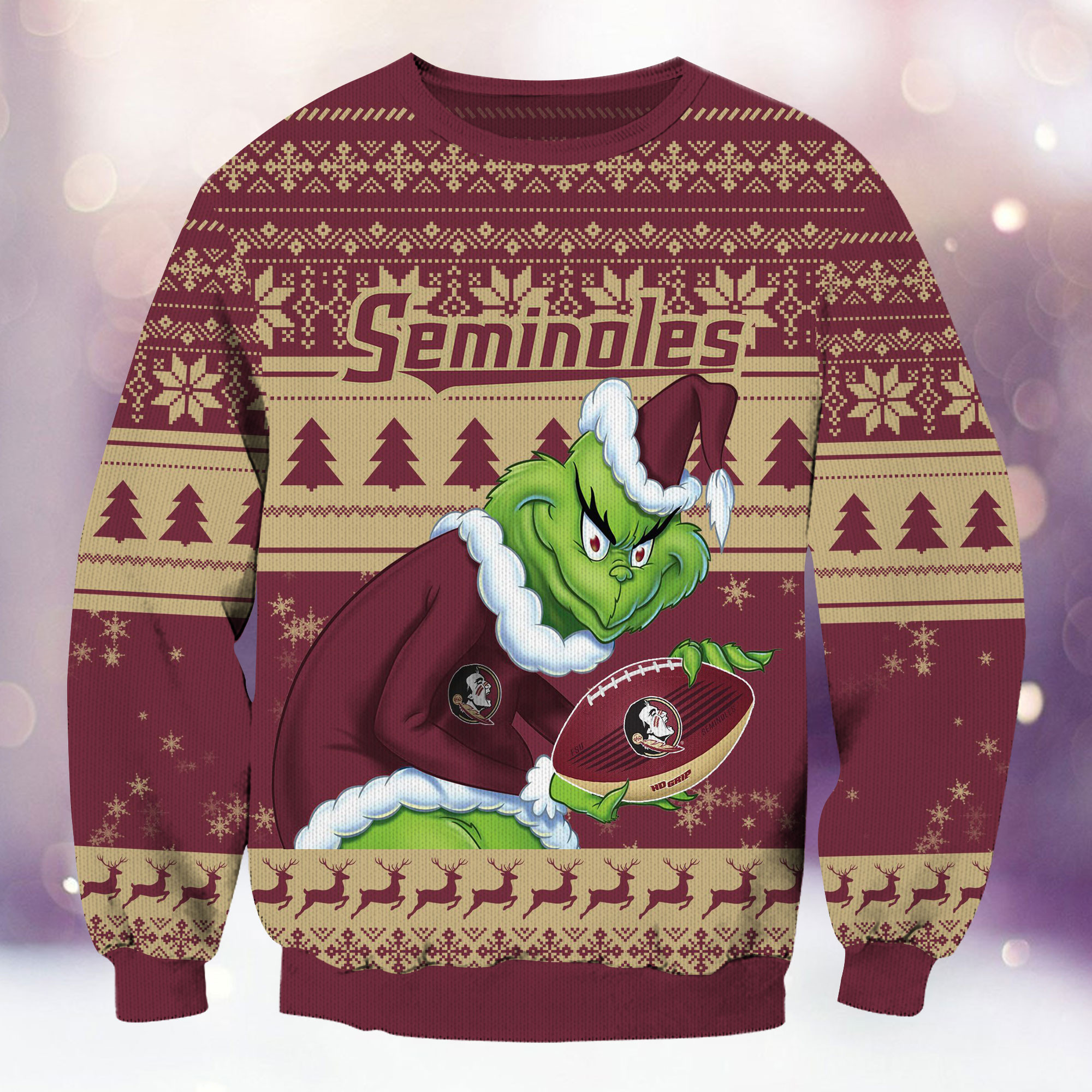 Florida State Seminoles Grinch Ugly Christmas Sweater Adult 3D Funny Matching for family - Image 2