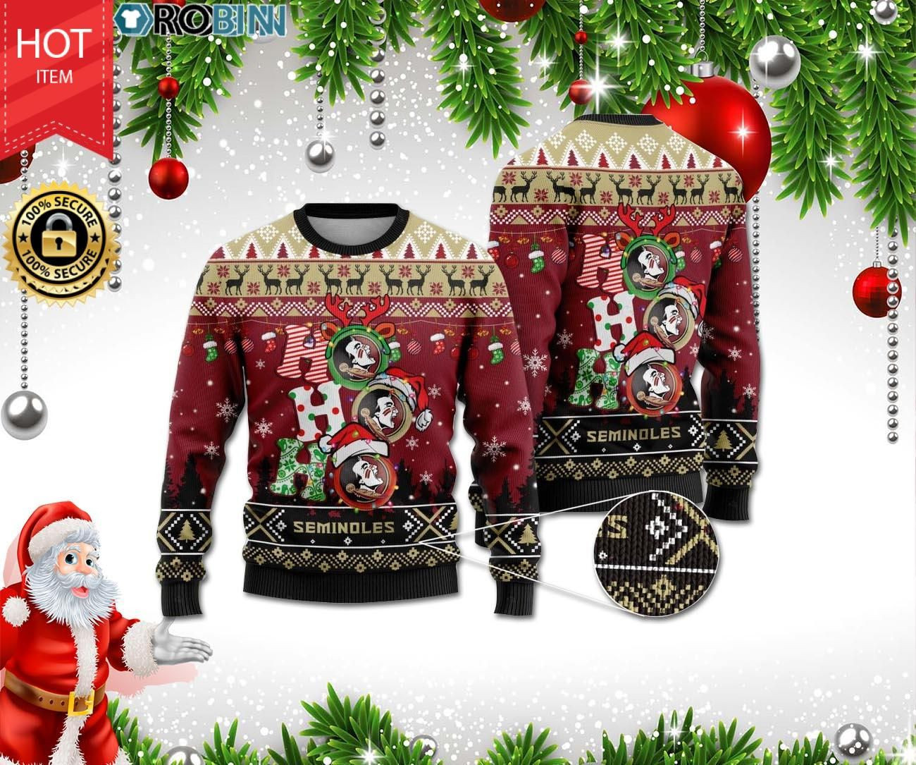 Florida State Seminoles Ho Ho Ho 3D Print Ugly Christmas Sweater Adult 3D Funny Matching for family