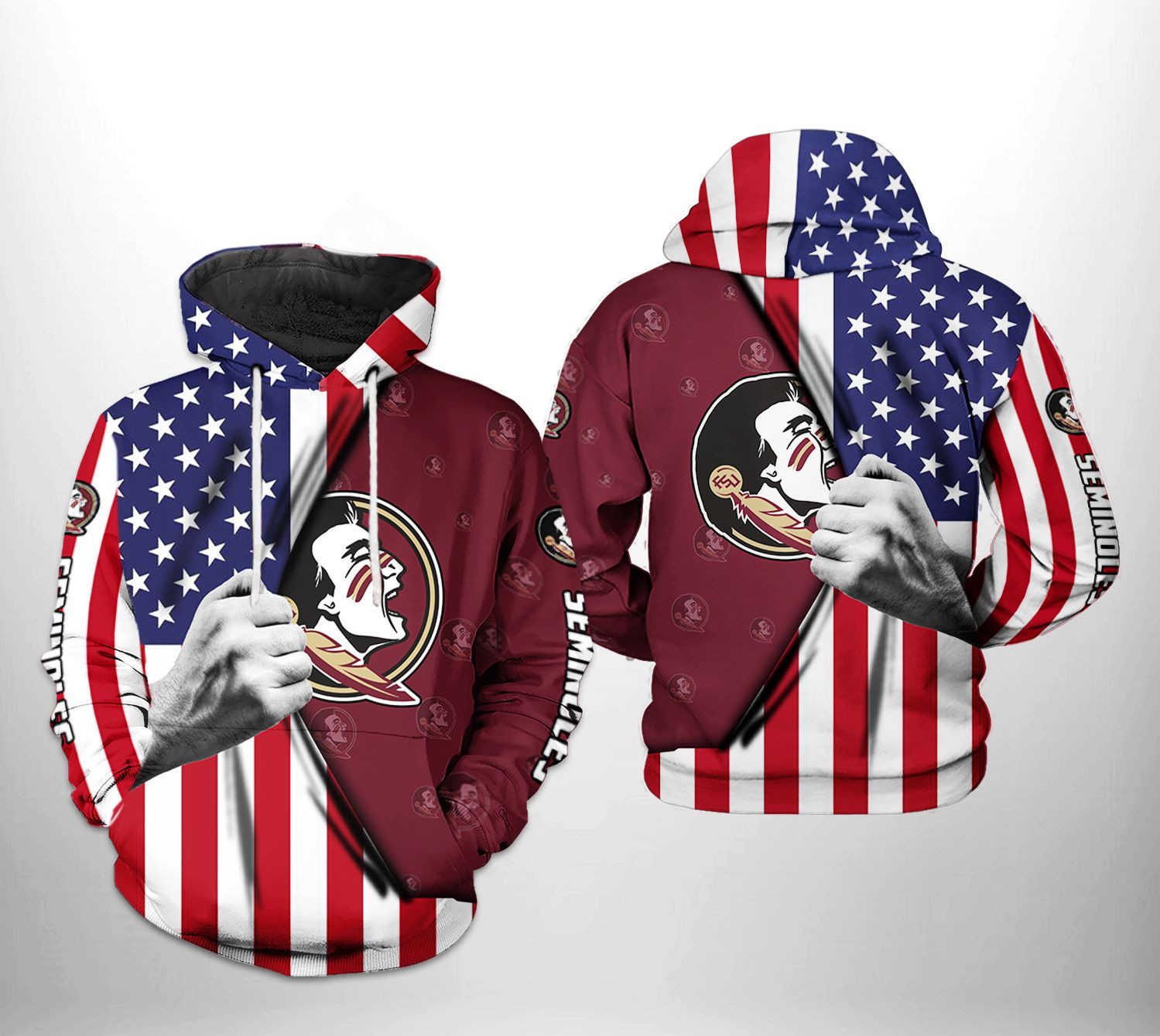 Florida State Seminoles NCAA US FLag 3D All Over Print Hoodie, Zip Hoodie