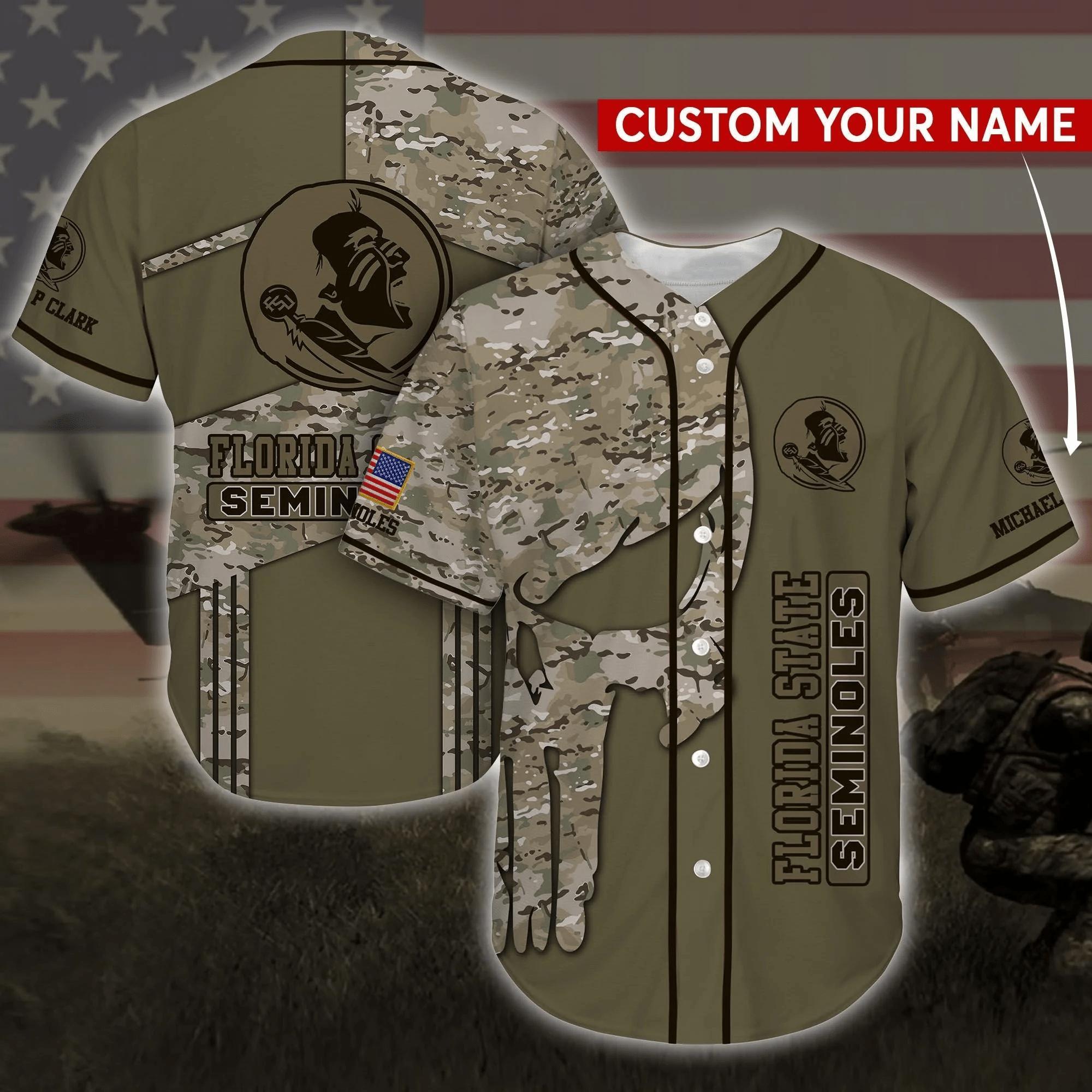 Florida State Seminoles Personalized Baseball Jersey Shirt Camo