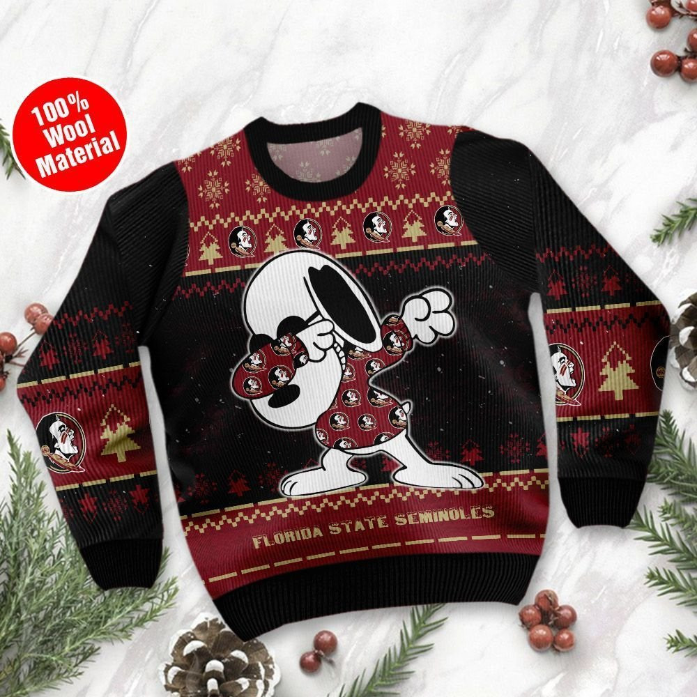 Florida State Seminoles Snoopy Dabbing Ugly Christmas Sweater Adult 3D Funny Matching for family - Image 2