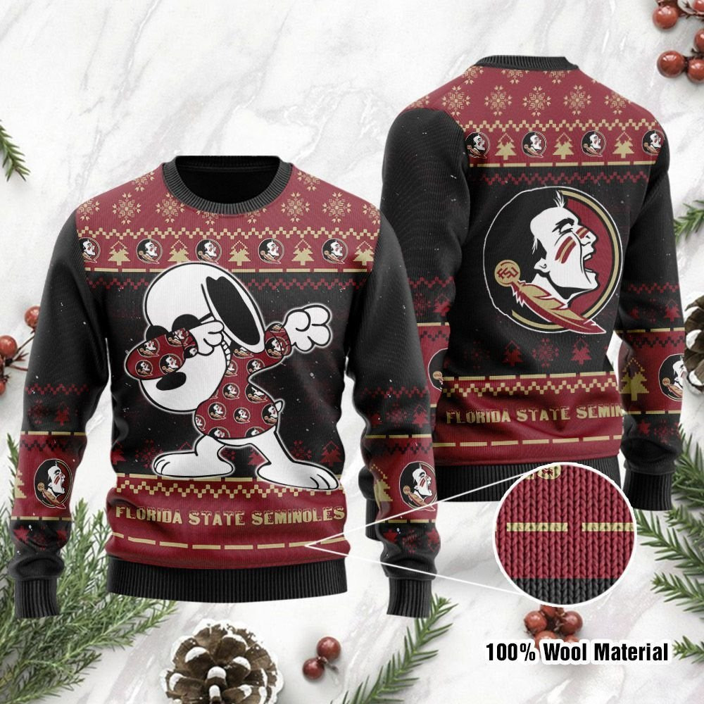 Florida State Seminoles Snoopy Dabbing Ugly Christmas Sweater Adult 3D Funny Matching for family