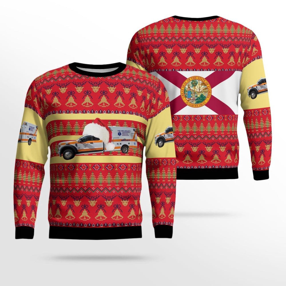 Florida Volusia County EMS Christmas Ugly Sweater Xmas Unisex Sweater Christmas Gifts For Men Women