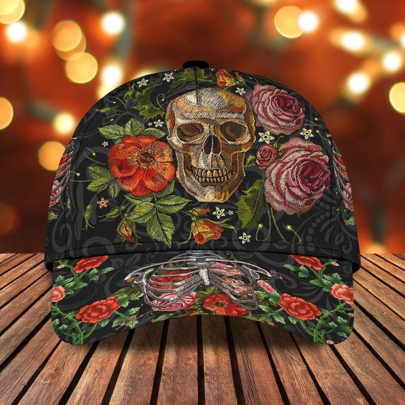 Flower Skull Black Classic Cap Baseball Cap Trucker Hats Custom Hats Gifts For Men & Women