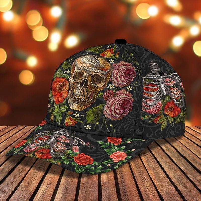 Flower Skull Black Classic Cap Baseball Cap Trucker Hats Custom Hats Gifts For Men & Women