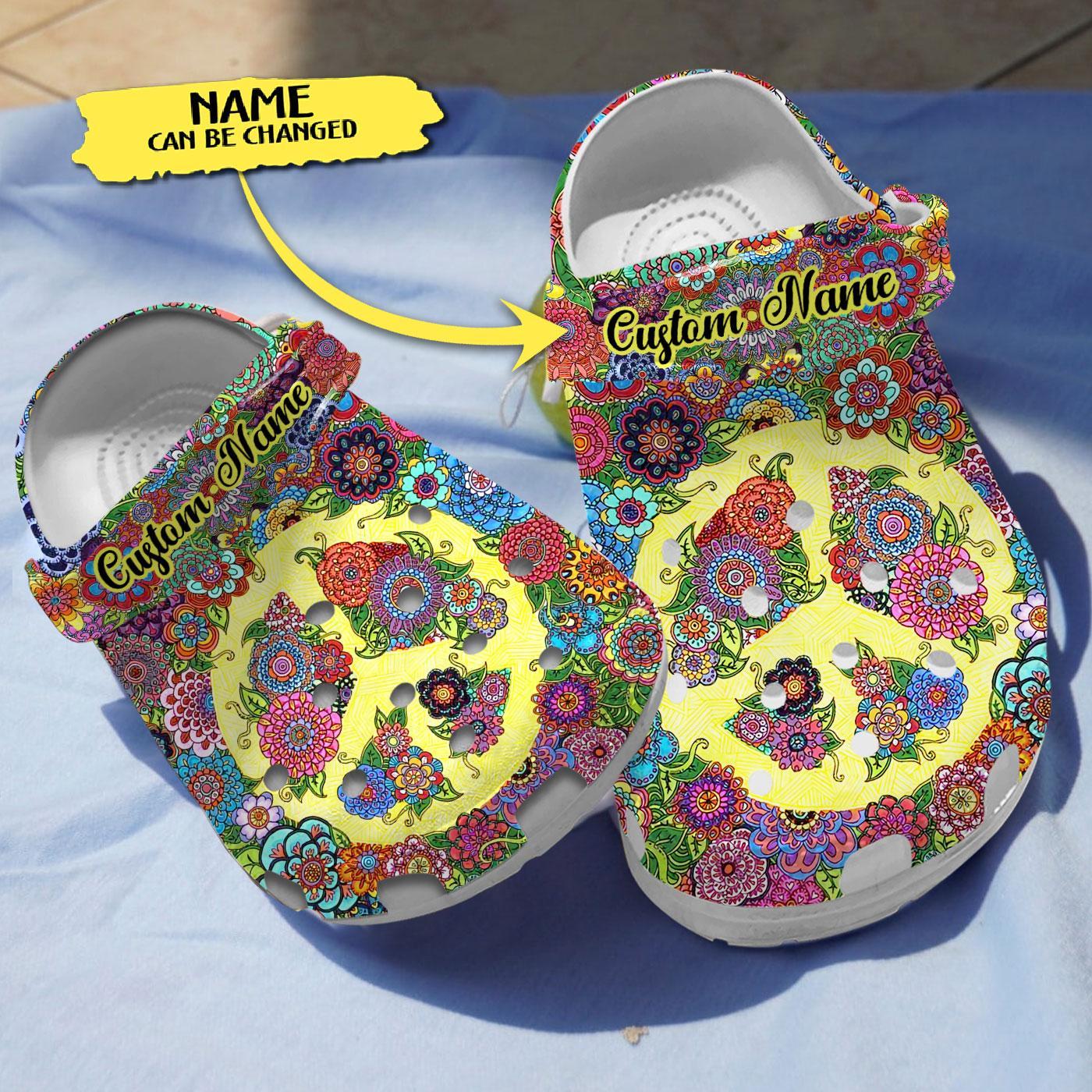 Flowers for Peace Crocs Crocband Clogs Shoes Comfortable For Men Women and Kids