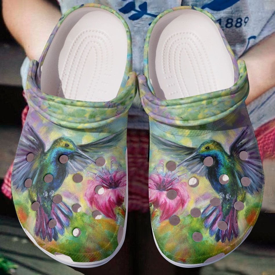 Fly High Hummingbird Shoes - Floral Bird clog Gift For Female