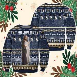 Follow Me Jesus Christ Ugly Christmas Sweater Adult 3D Funny Matching for family