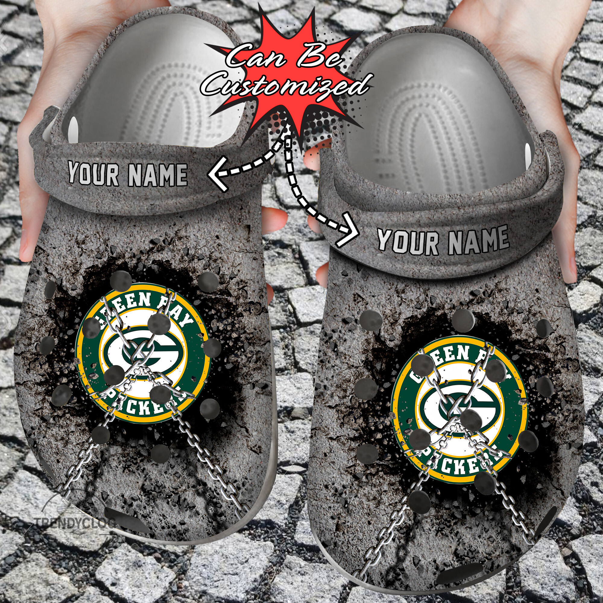 Football GPackers Personalized Chain Breaking Wall Clog Shoes