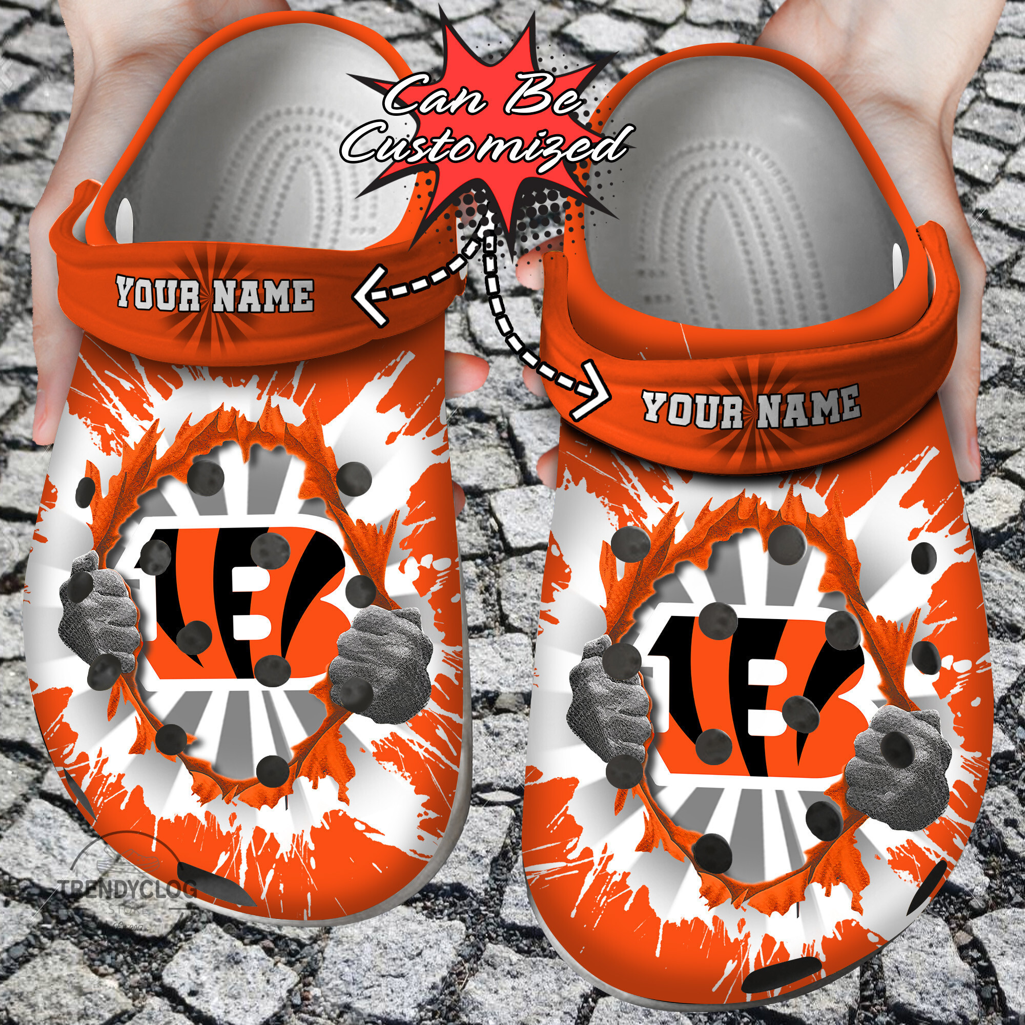 Football Personalized CBengals Hands Ripping Light Clog Shoes