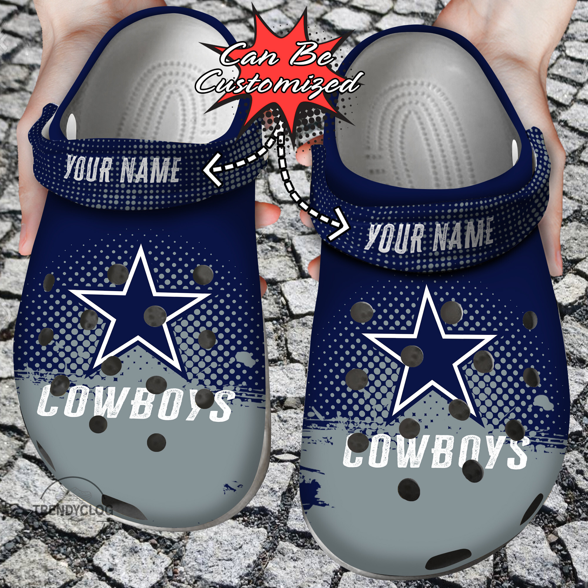 Football Personalized DCowboys Half Tone Drip Flannel Clog Shoes