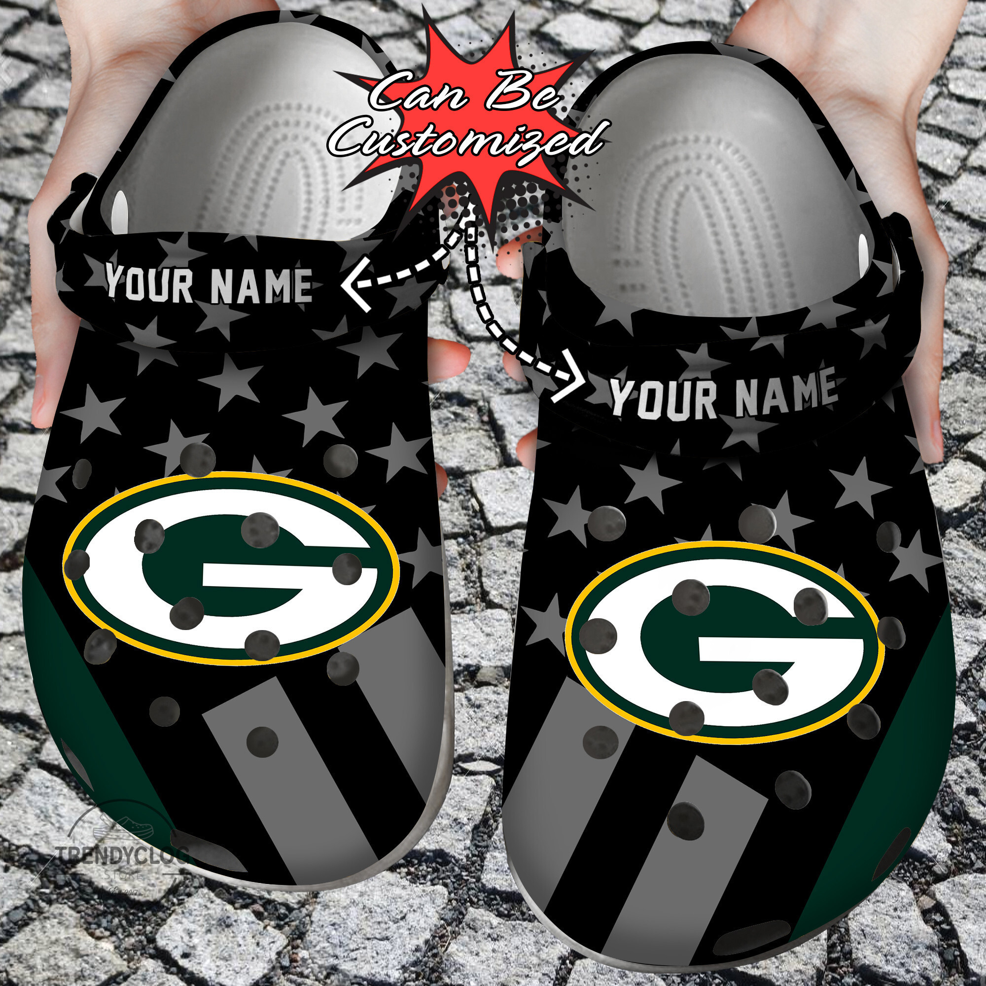 Football Personalized GPackers Star Flag Clog Shoes