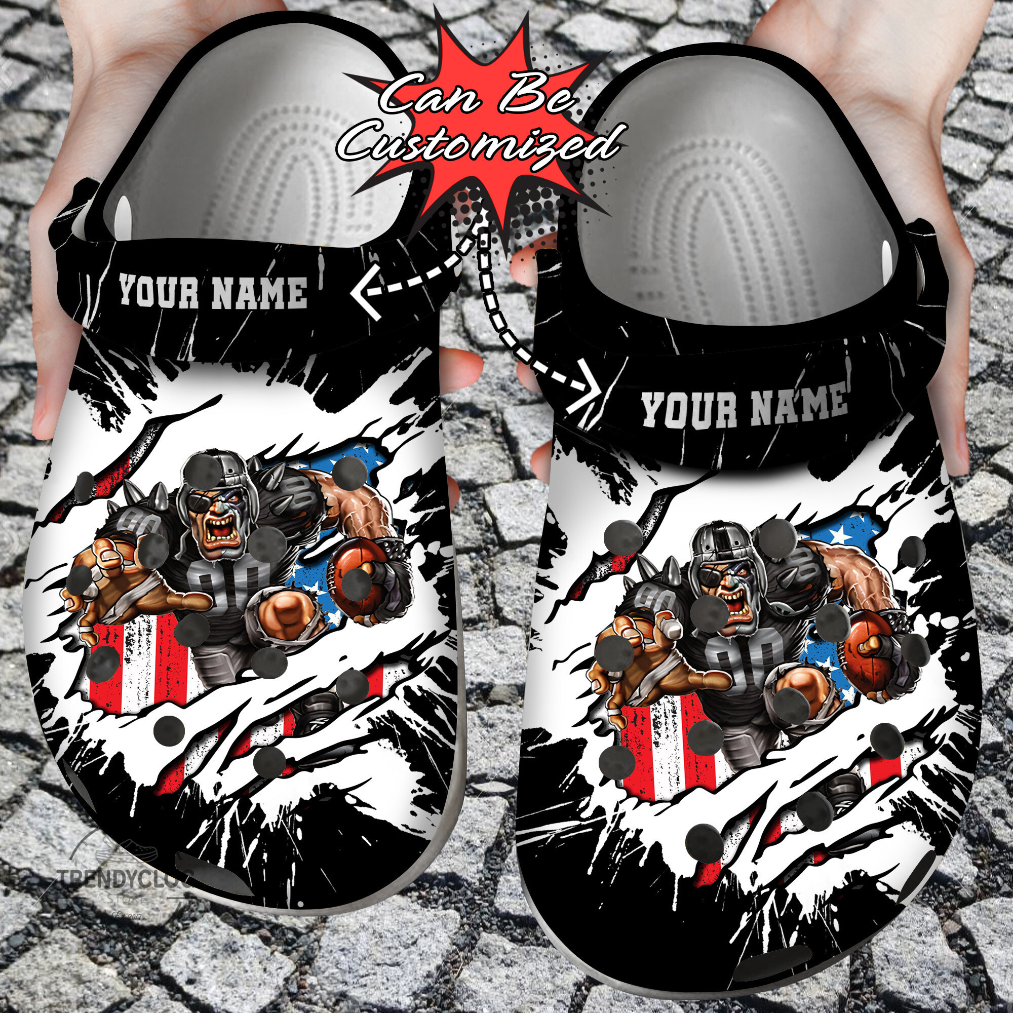 Football Personalized Mascot Ripped Flag Clog Shoes