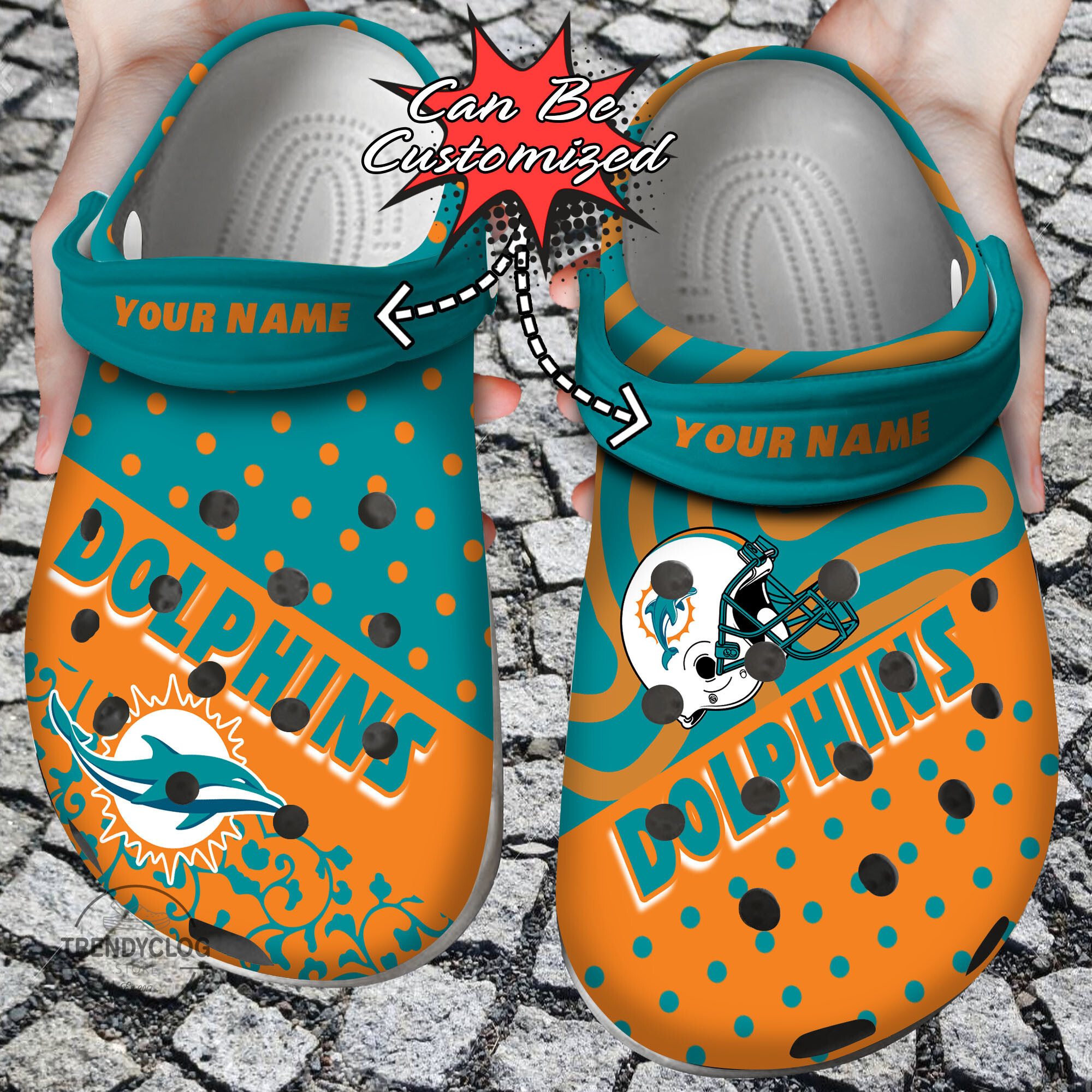 Football Personalized MDolphins Polka Dots Colors Clog Shoes