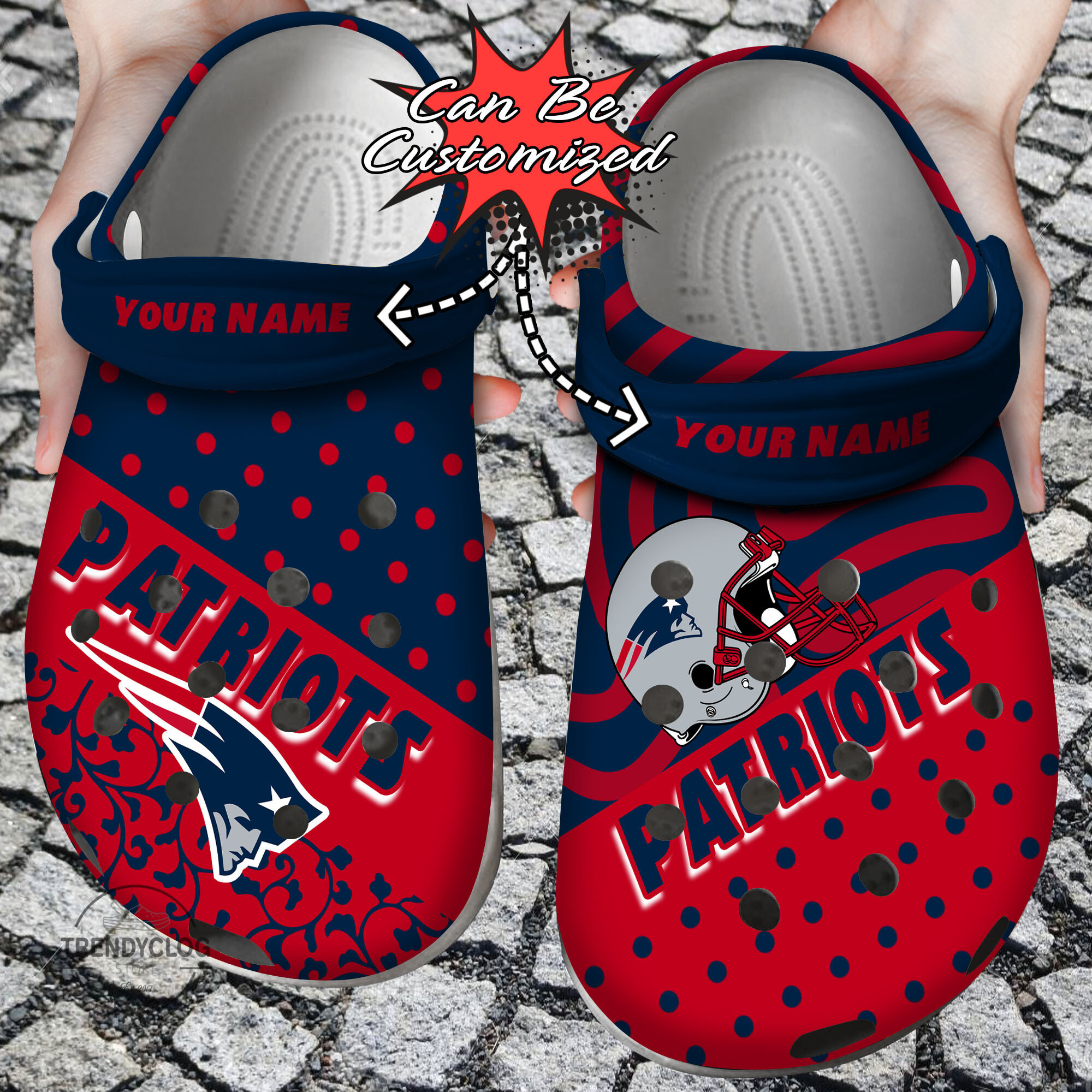 Football Personalized NE Patriots Polka Dots Colors Clog Shoes