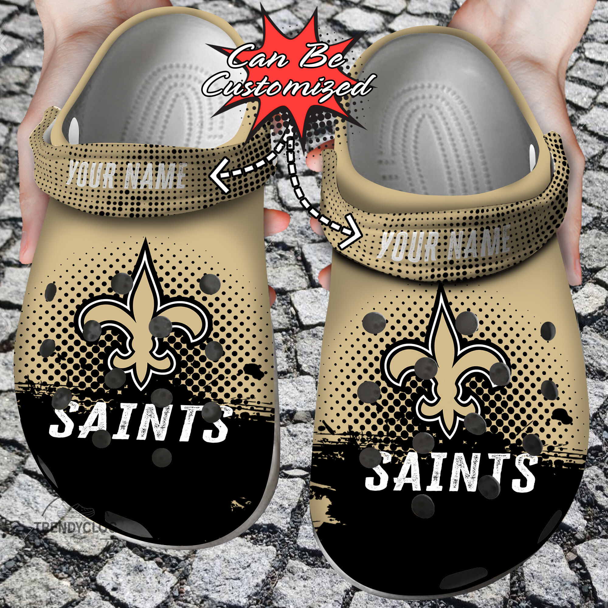 Football Personalized NO Saints Half Tone Drip Flannel Clog Shoes