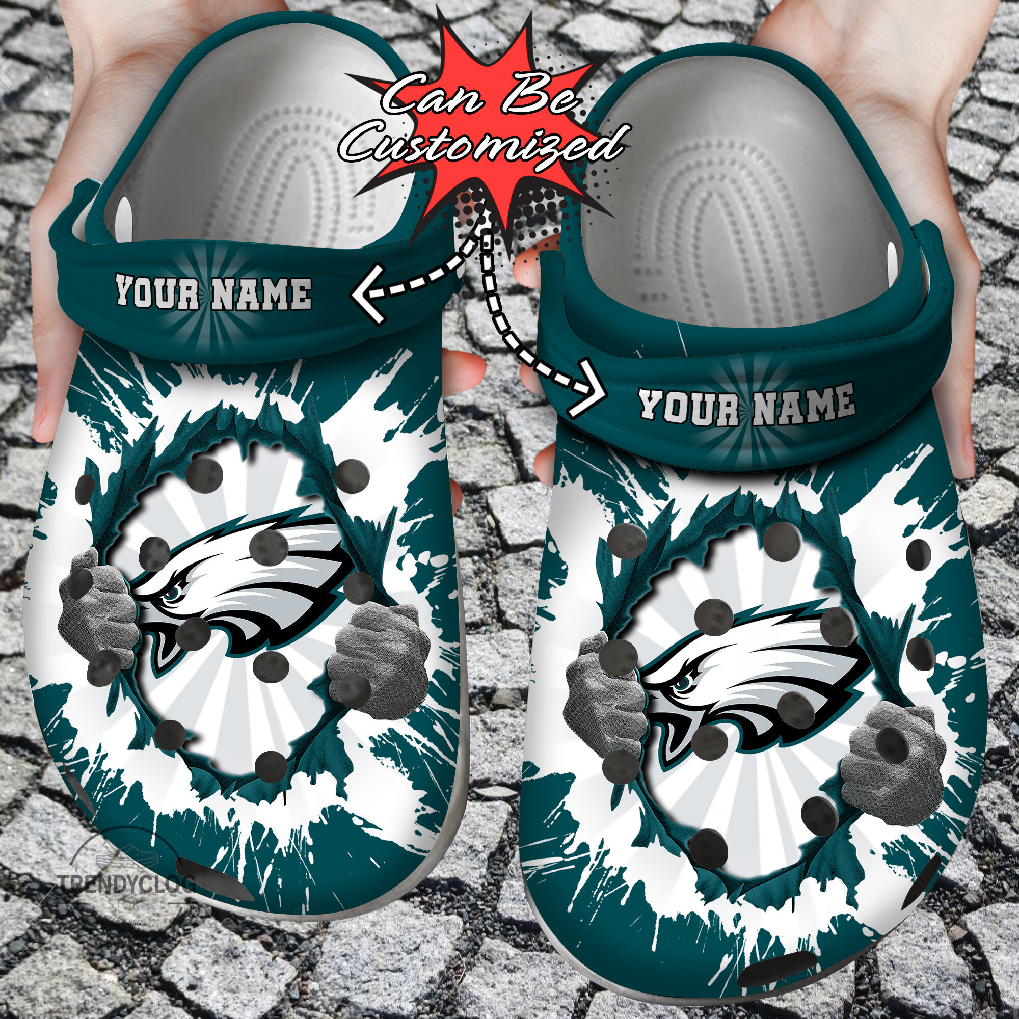 Football Personalized PEagles Hands Ripping Light Clog Shoes