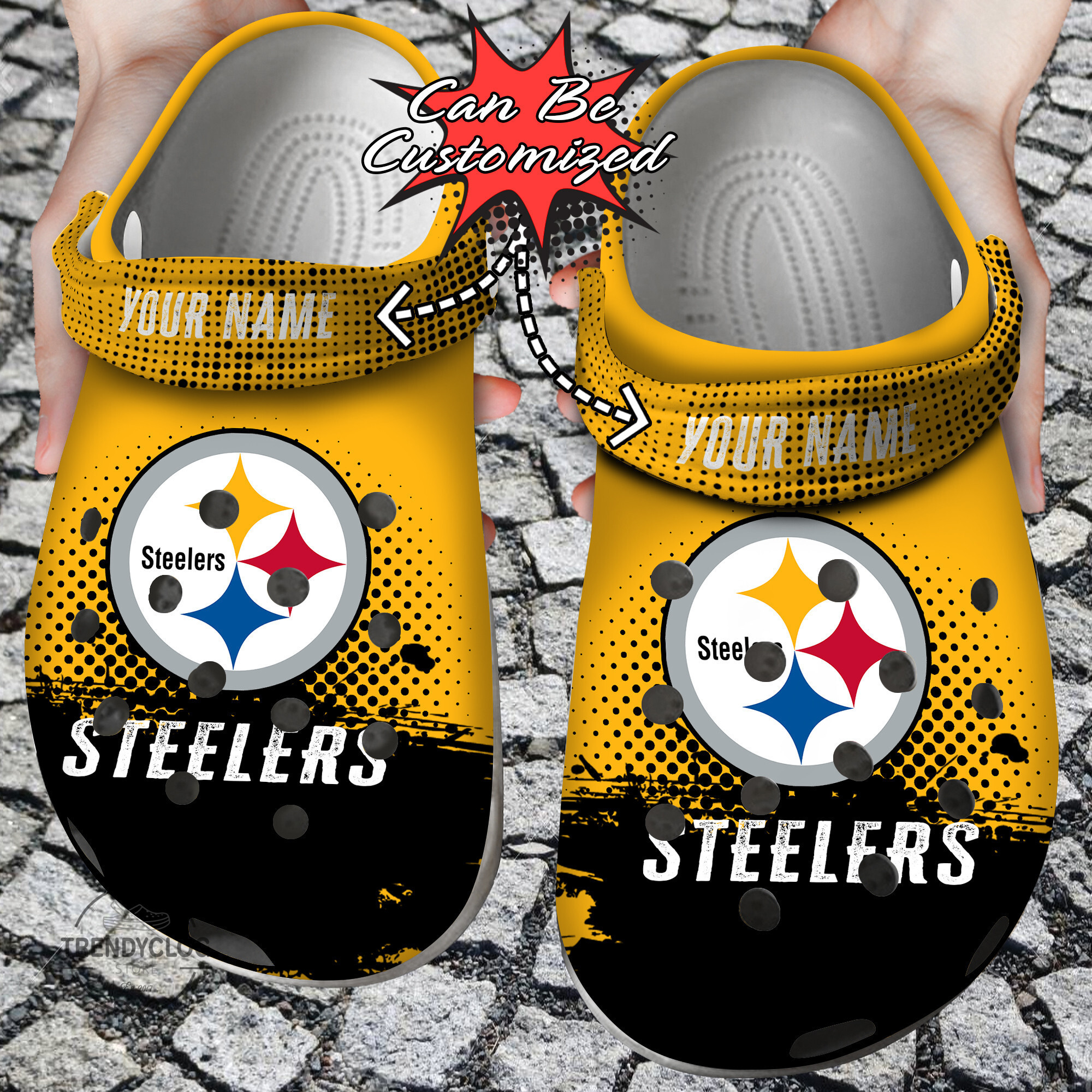 Football Personalized PSteelers Half Tone Drip Flannel Clog Shoes