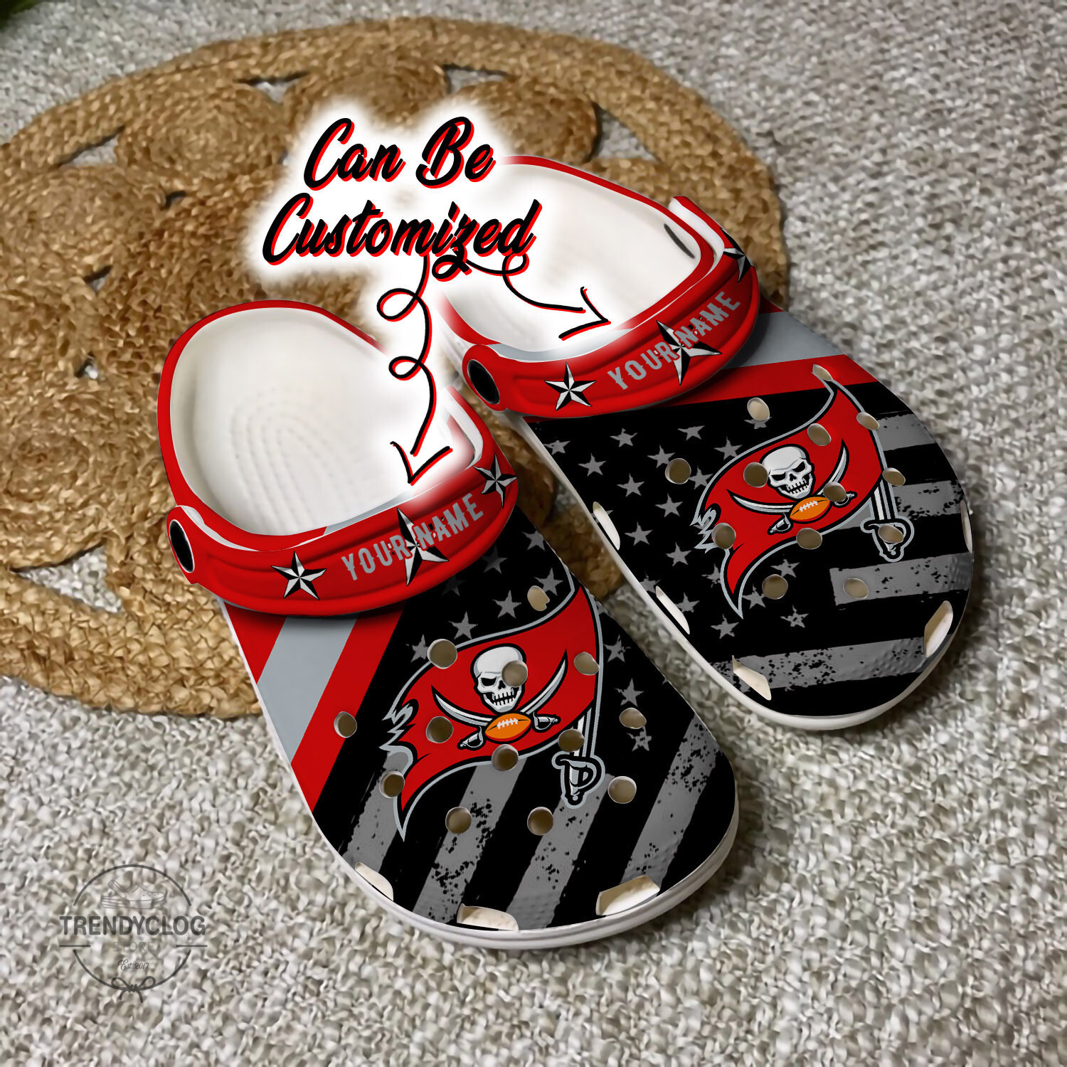 Football Personalized TB Buccaneers American Flag Clog Shoes