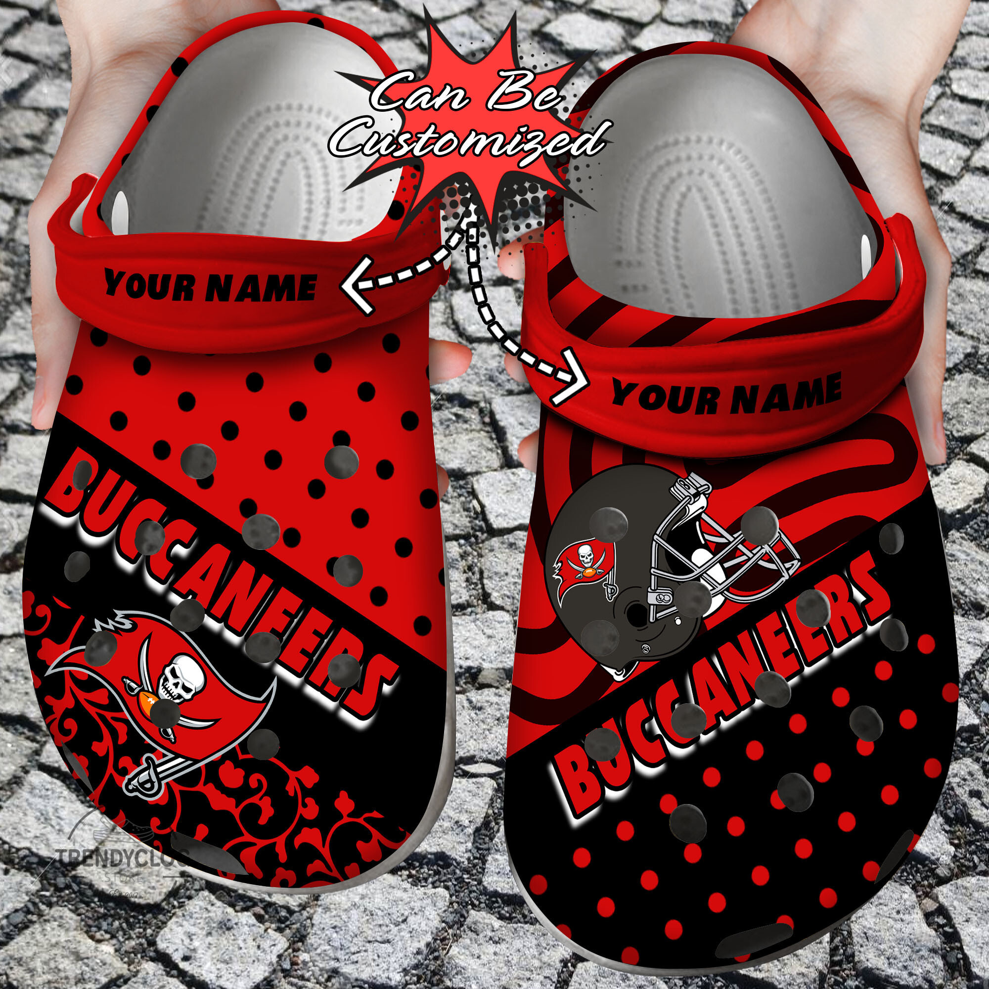 Football Personalized TB Buccaneers Polka Dots Colors Clog Shoes