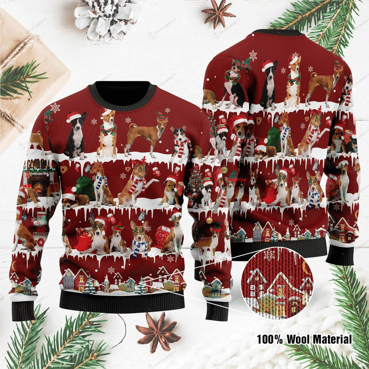 For Basenji Lovers Ugly Christmas Sweater Adult 3D Funny Matching for family