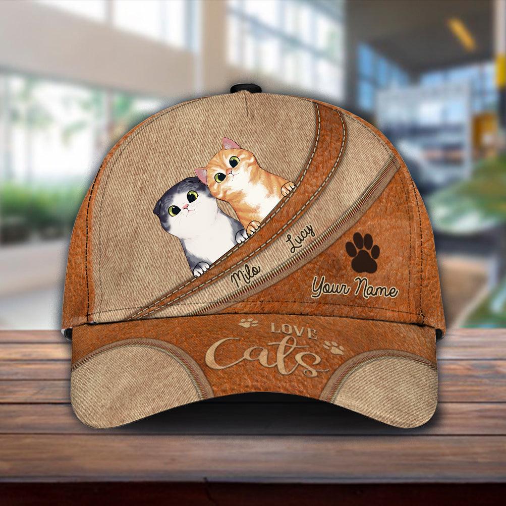 For Cat Lover Personalized Classic Cap, Personalized Gift for Cat Lovers, Cat Mom, Cat Dad Trucker Hats Custom Hats Gifts For Men & Women