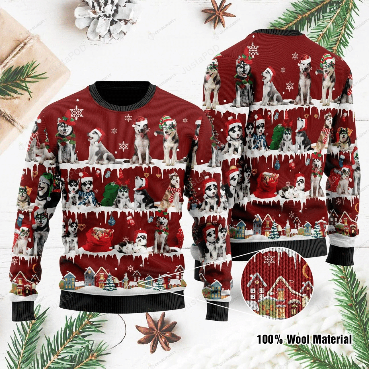 For Husky Lovers Ugly Christmas Sweater Adult 3D Funny Matching for family