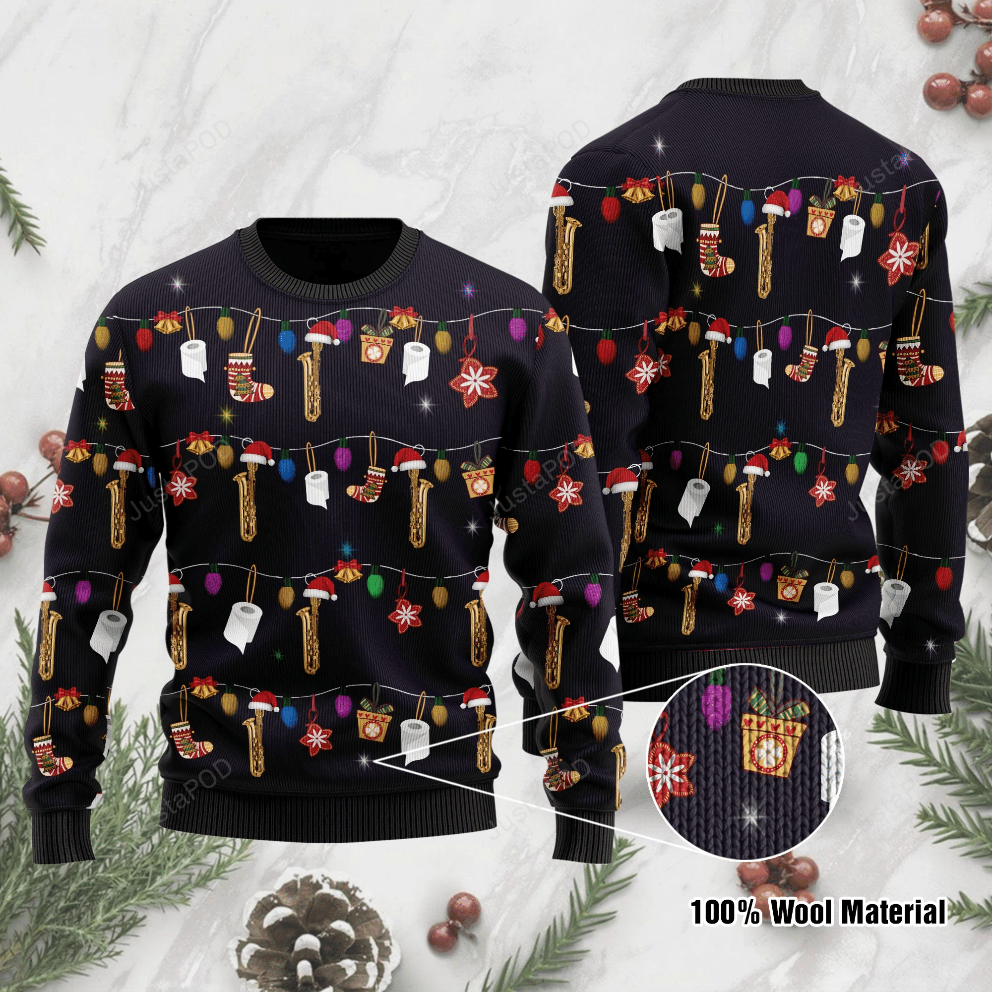 For Saxophone Lovers Ugly Christmas Sweater Adult 3D Funny Matching for family