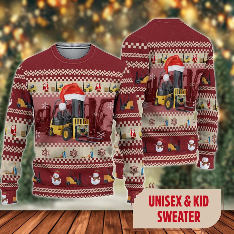 Forklift Ugly Christmas Sweater, Forklift Santa Christmas Sweatshirt