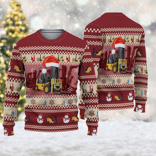 Forklift Ugly Christmas Sweater, Forklift Santa Christmas Sweatshirt, Xmas Holiday Shirt - Image 6