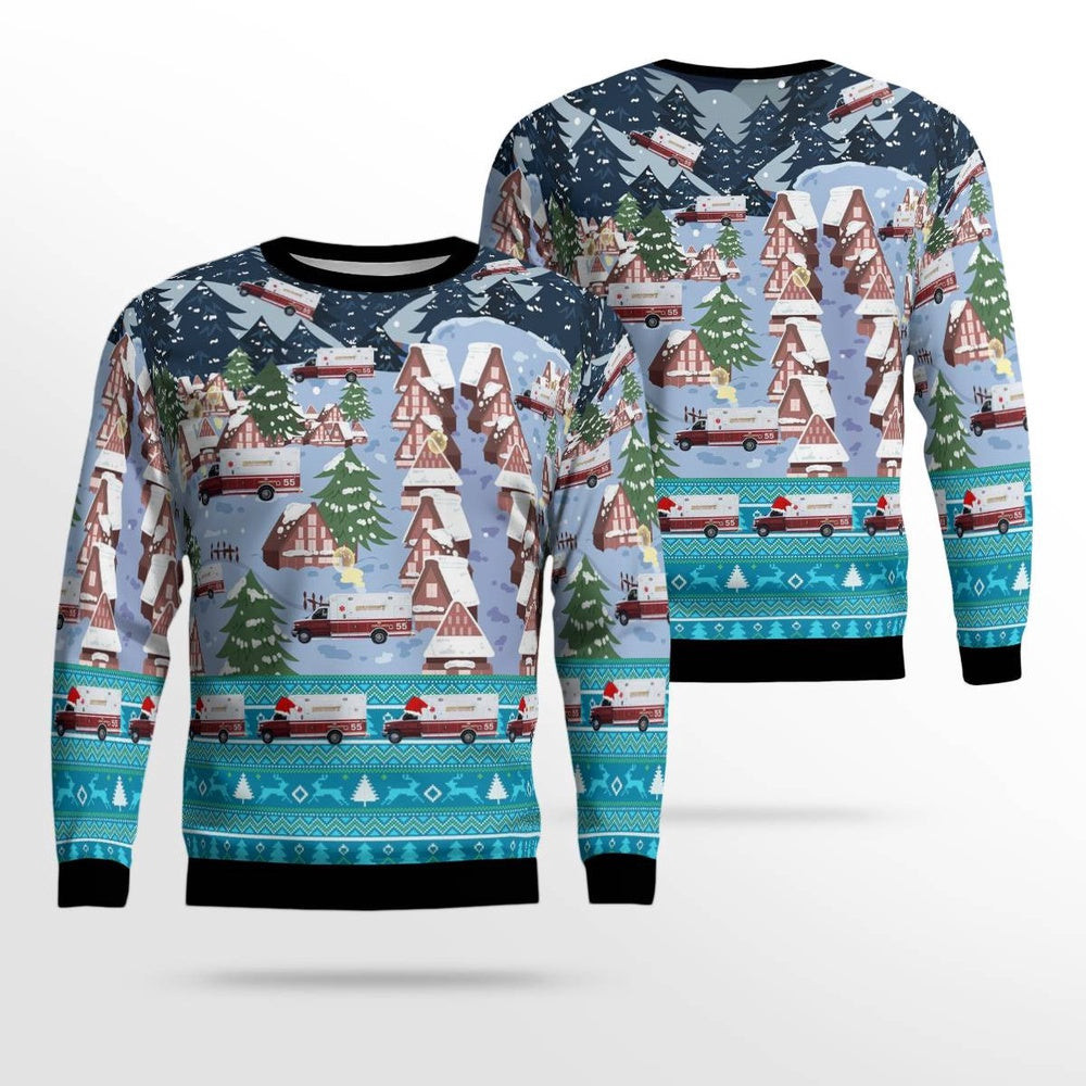 Fort Wayne Indiana Southwest Allen County Fire Ambulance Christmas AOP Ugly Sweater Xmas Unisex Sweater Christmas Gifts For Men Women