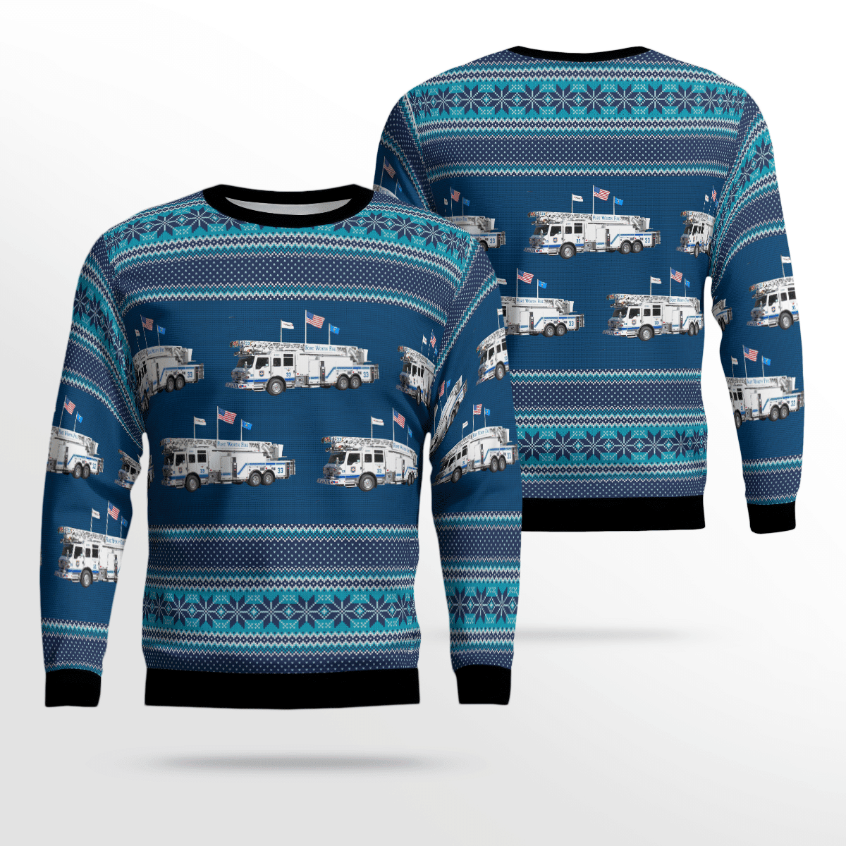 Fort Worth Fire Department Texas Fire Truck Ugly Christmas Sweater Adult 3D Funny Matching for family
