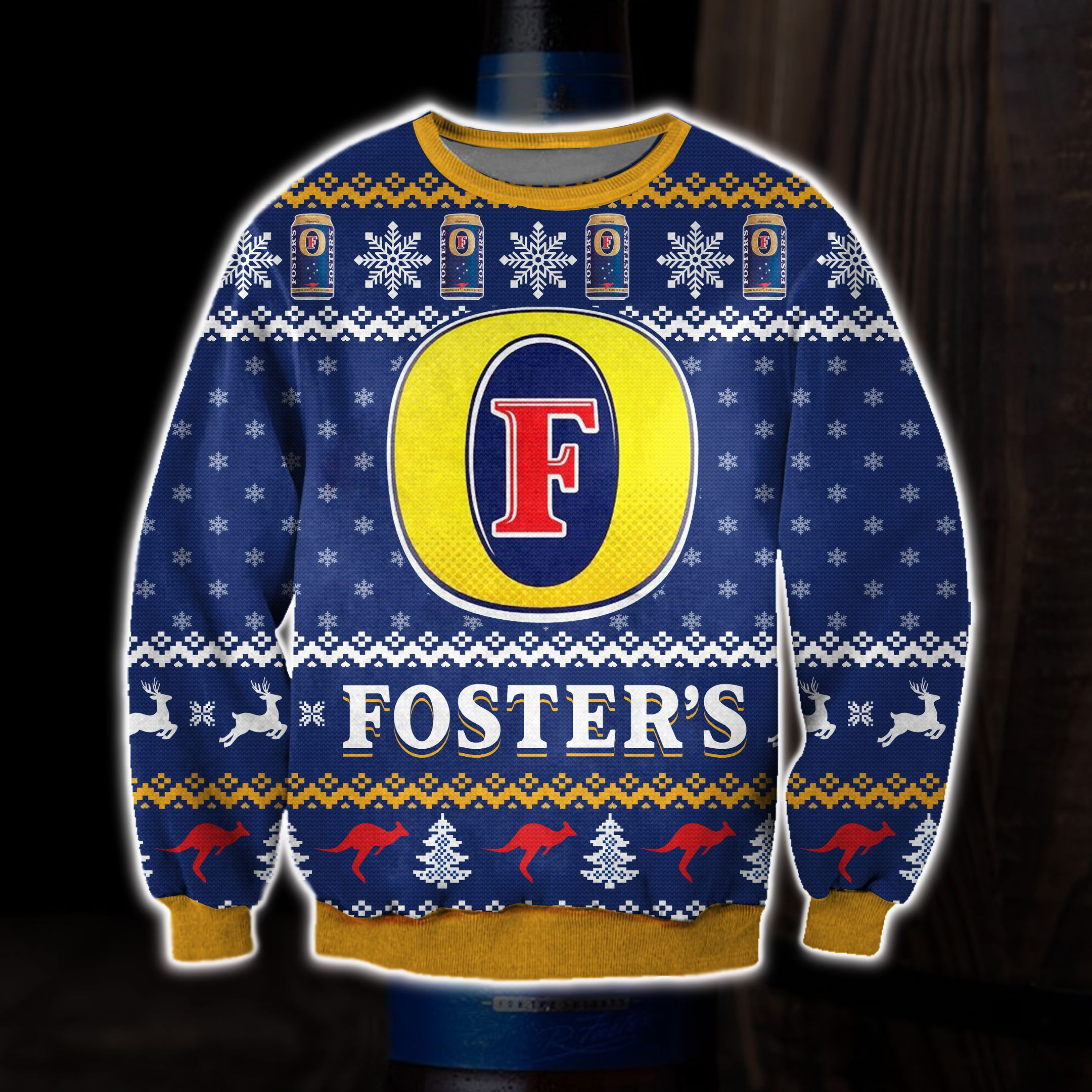 Foster'S Beer Knitting Pattern 3D Print Ugly Christmas Sweater Adult 3D Funny Matching for family