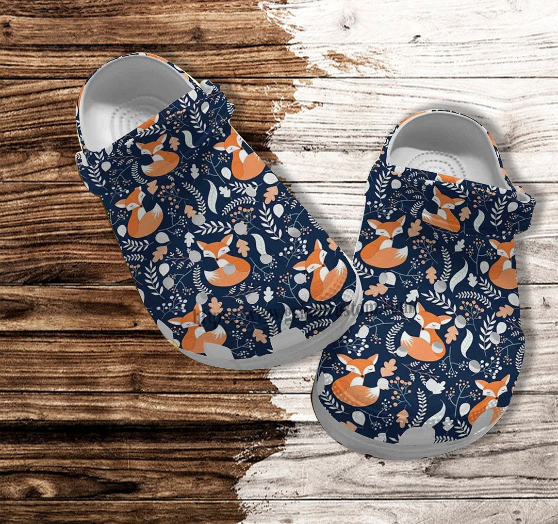 Fox Boho Floral Cute Pattern Navy Croc Shoes Gift Grandaughter- Fox Girl Lover Shoes Croc Clogs Customize Gift Mother Day