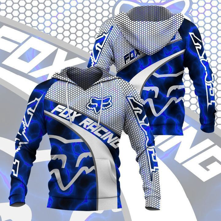 Fox Racing Blue 3D All Over Print Hoodie, Zip Hoodie