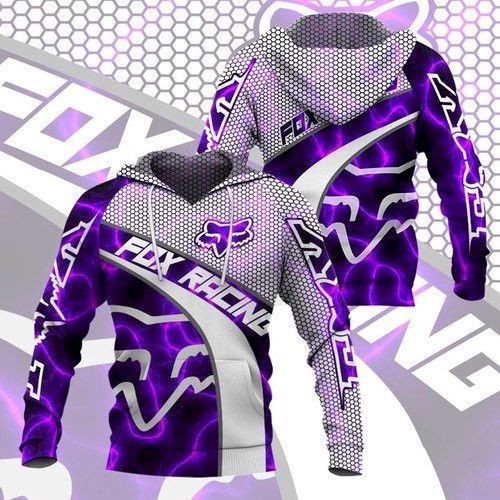 Fox Racing Purple 3D All Over Print Hoodie, Zip Hoodie