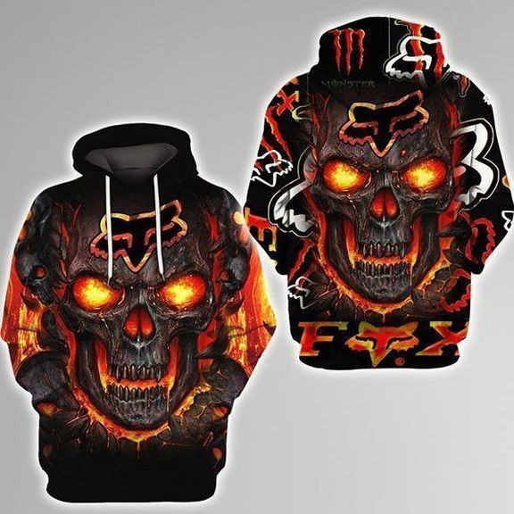 Fox Racing Skull Orange 3D All Over Print Hoodie, Zip Hoodie