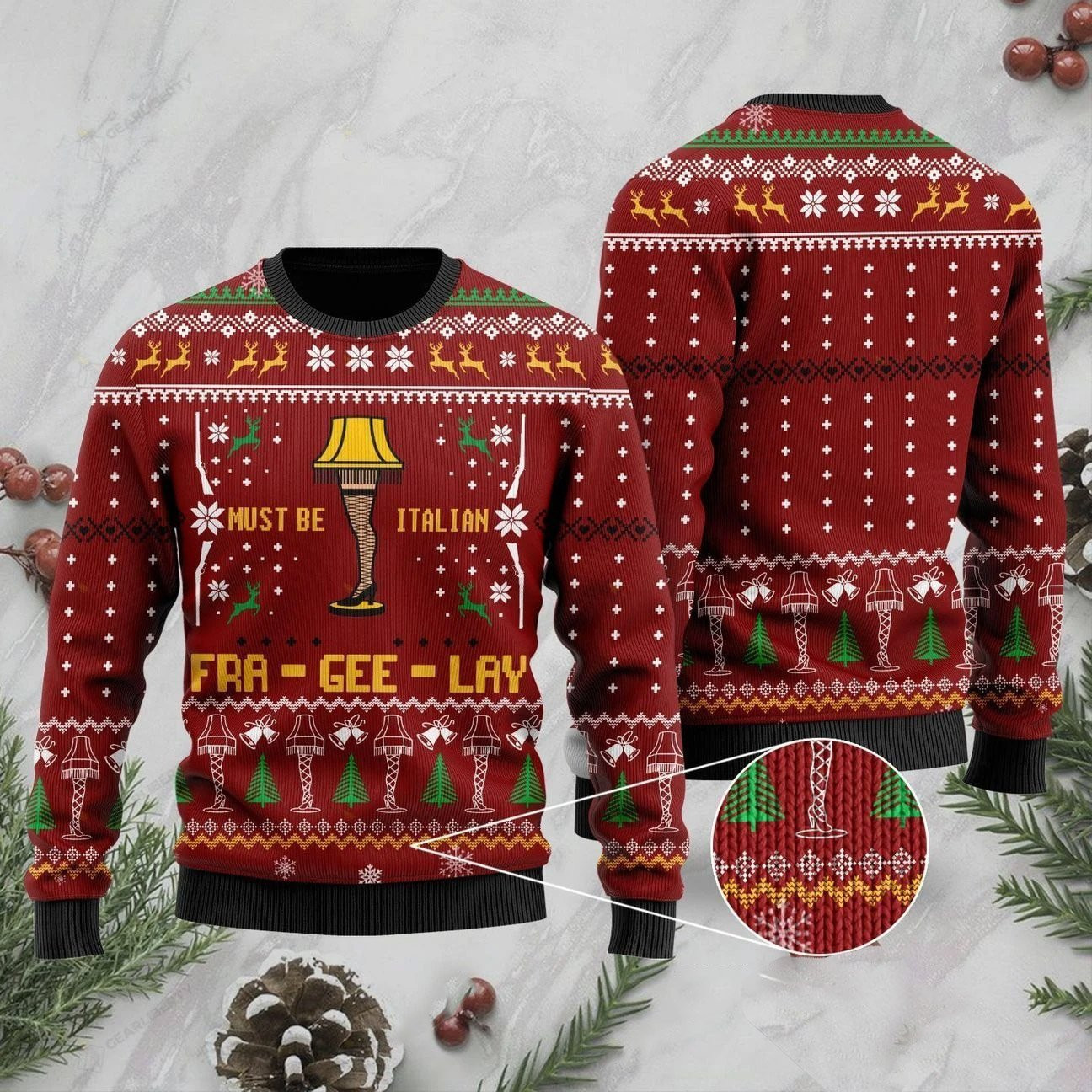 Fra-gee-lay Ugly Christmas Sweater Adult 3D Funny Matching for family