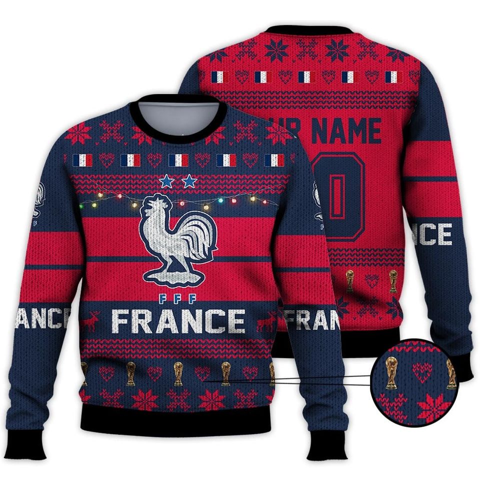 France National Team, Personalized Custom Name Number, Qatar World Cup 2022 3D Sweater