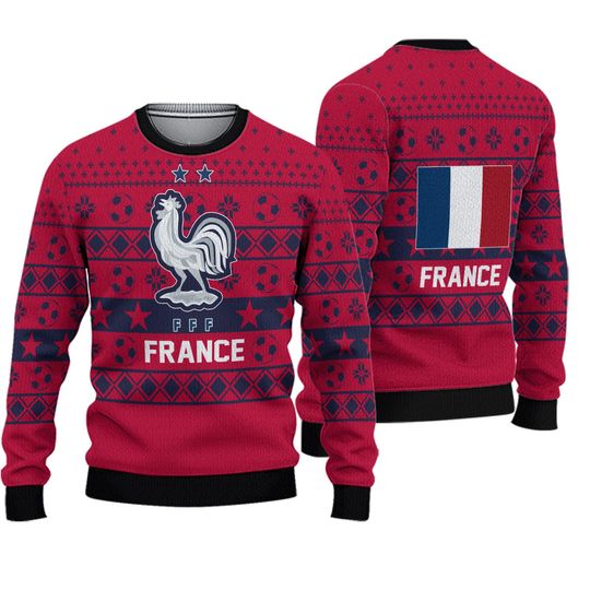 France National Ugly Christmas Sweater World Cup Soccer Team, Qatar World Cup 2022 3D Sweater - Image 2