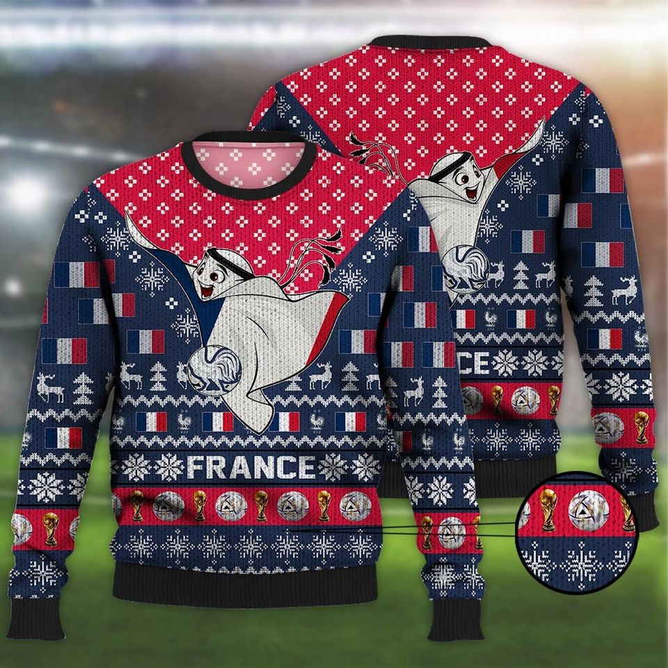 France Ugly Christmas Sweater Mascot Qatar Soccer Team
