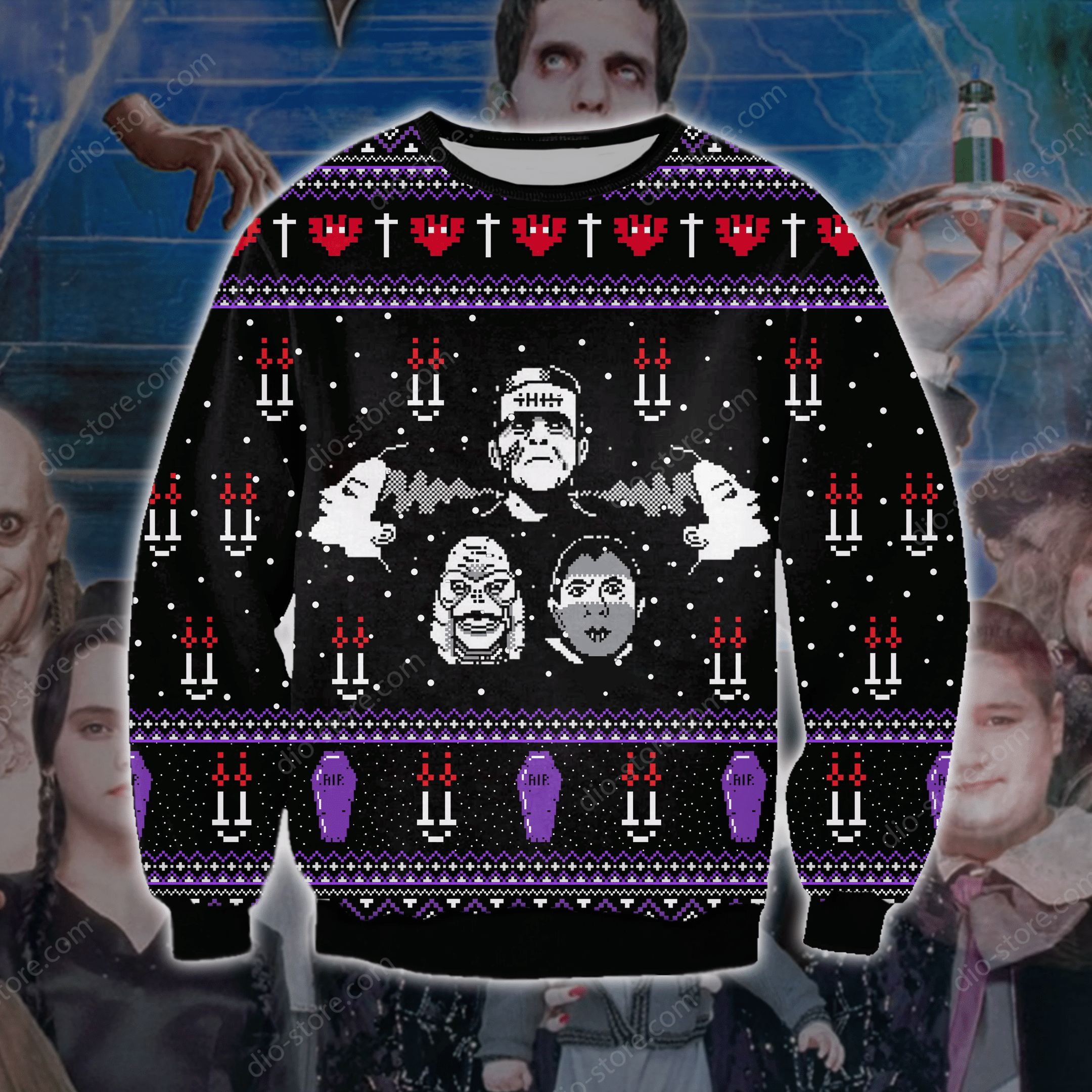 Franklinstein- The Addams Family Knitting Pattern 3D Print Ugly Christmas Sweater Adult 3D Funny Matching for family