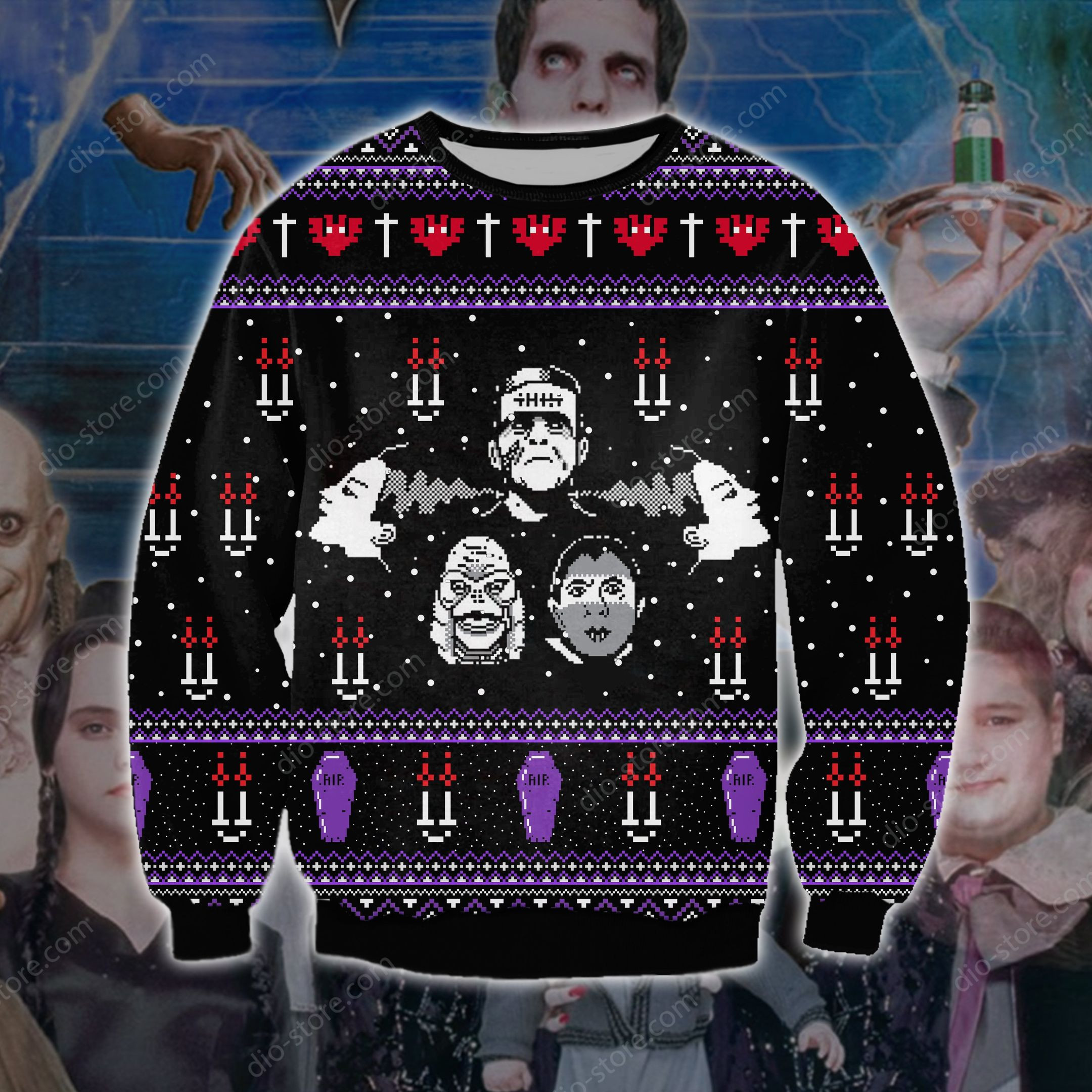Franklinstein The Addams Family Knitting Pattern For Unisex Ugly Christmas Sweater Adult 3D Funny Matching for family